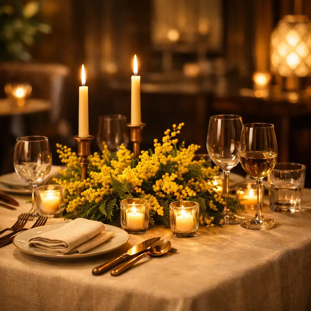 Table élégante dressée pour un dîner privé chez Salon Mimosa